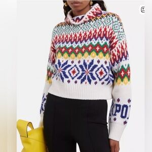 POLO RALPH LAUREN INTARSIA  COWL NECK MULTI COLOR KNIT SWEATER WOOL SIZE XL